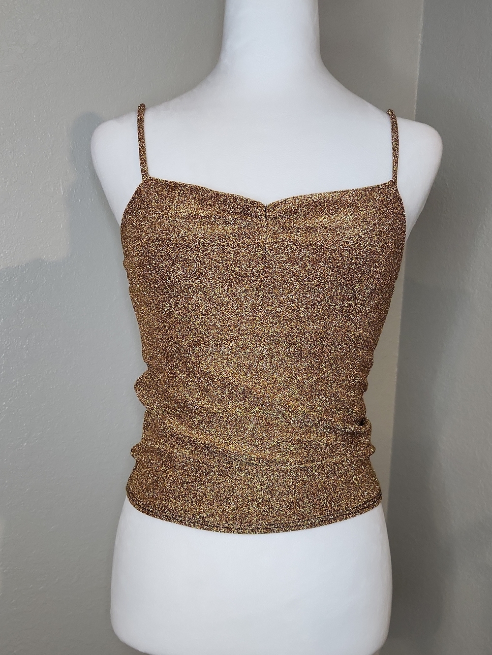 Papermoon Metallic Bronze Gold Glitter Cami Shimmery Tank Spaghetti Strap